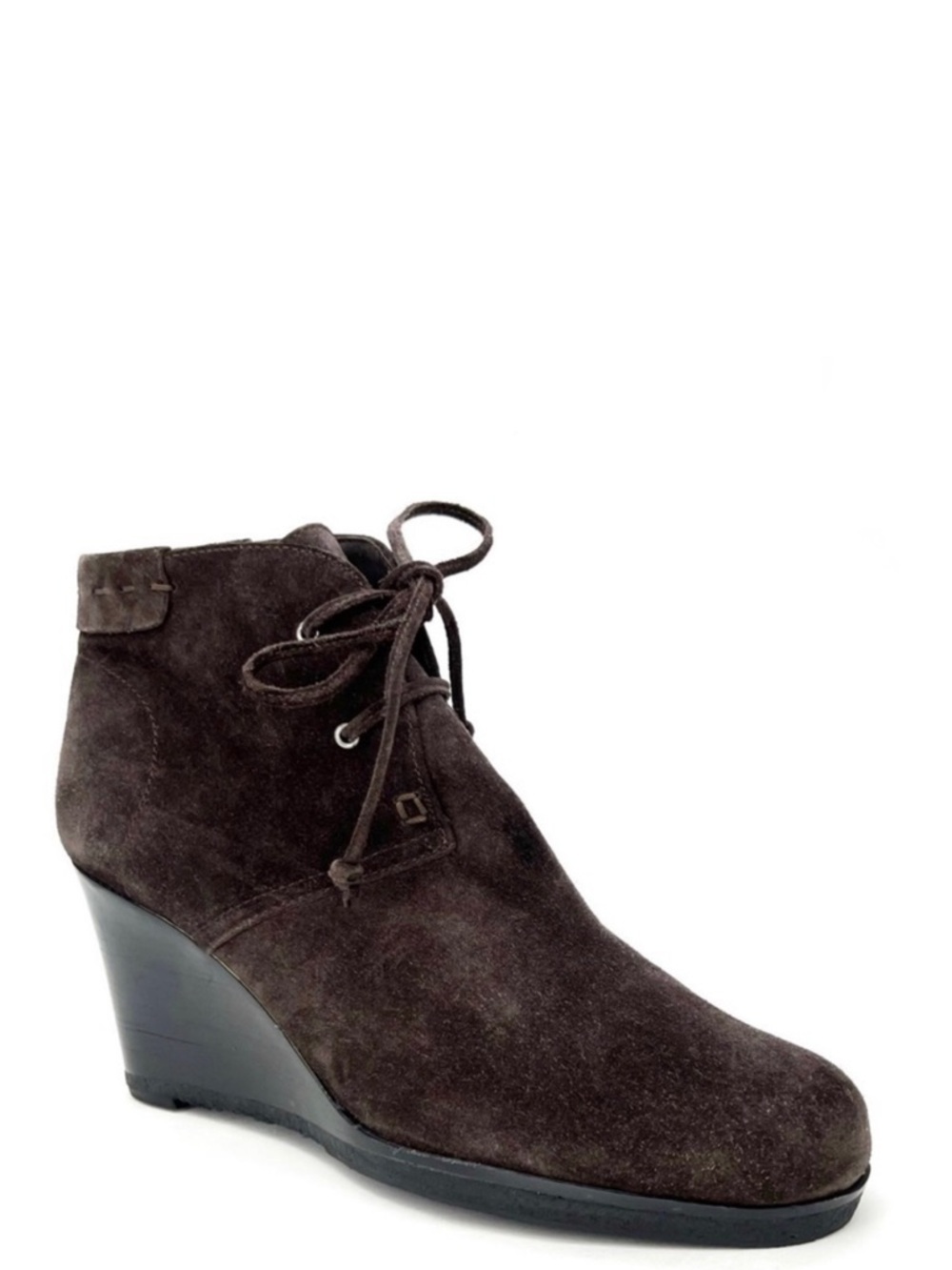 Via Spiga Mirren Ankle Boots Olive Brown Suede Wedge Heel Laced Women’s Size 8.5